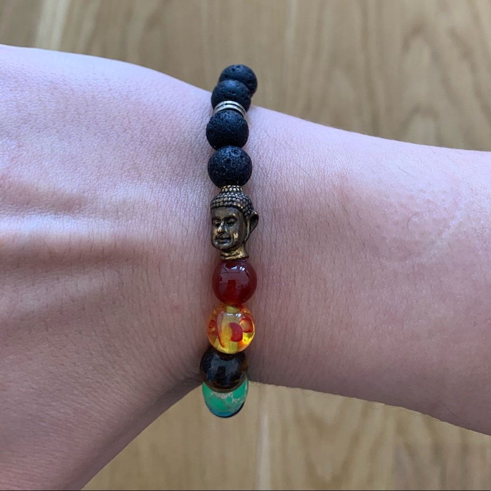 Buddha Bead Bracelet with Black Lava Stones